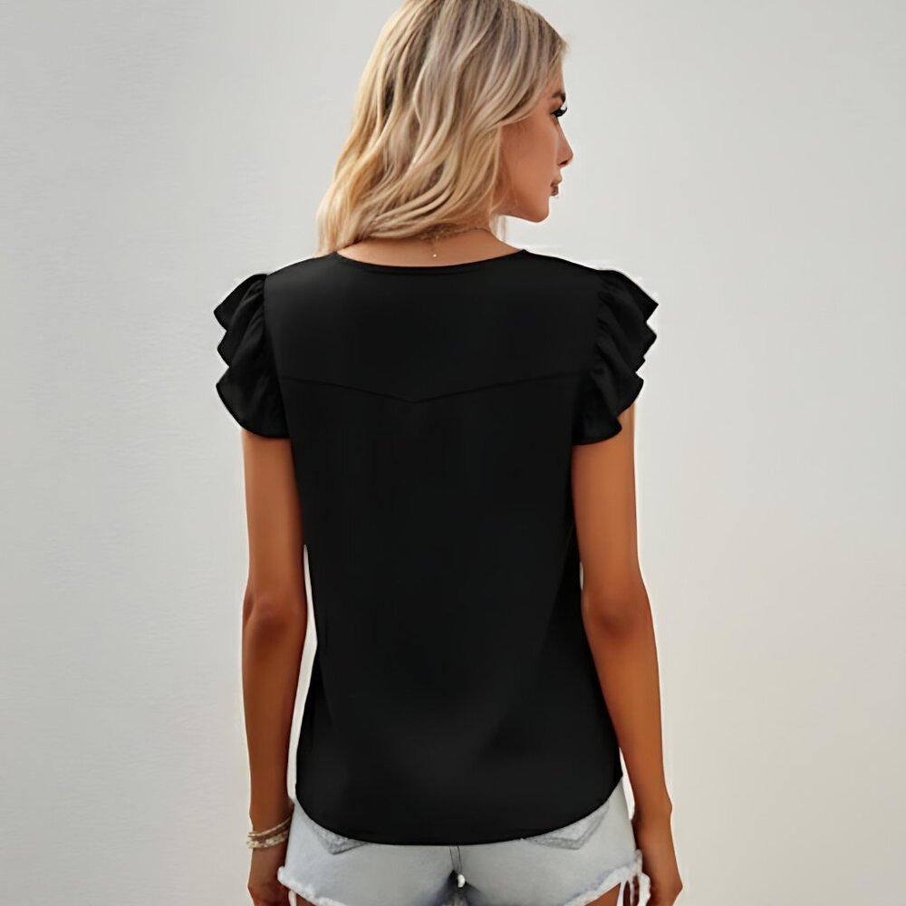 Chiffon Ruffle Sleeve Blouse Black - Picture 4 of 8